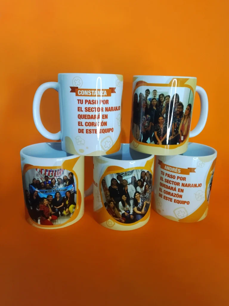 5 tazones personalizados Cesfam Sector naranja
